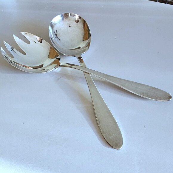 Vintage Reed & Barton EPICURE Silverplate Serving Utensils 9" fork spoon set vin - Picture 2 of 11